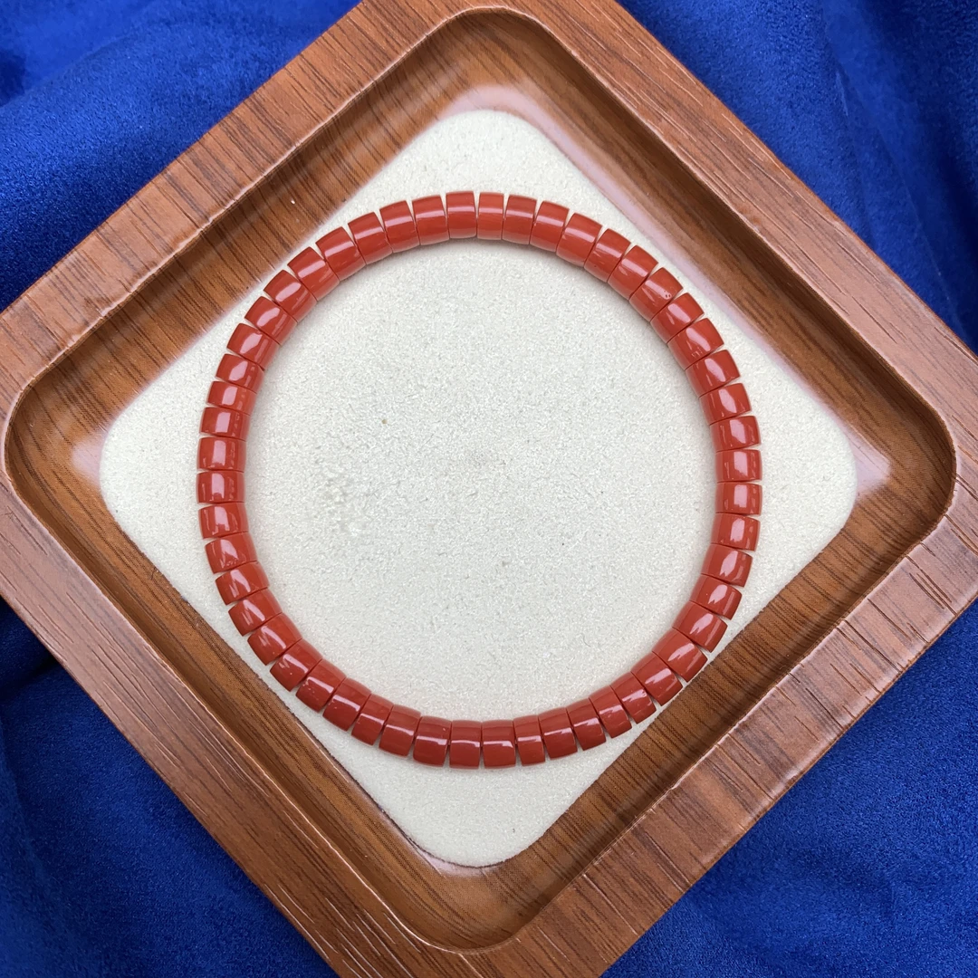 天然红珊瑚精工直切归圆桶珠手串牛血红尺寸5.4mm~5.8mm DHF8251