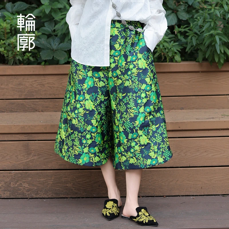 轮廓花楹气球裤提花复古休闲宽松百搭七分短裤女款夏天L242K006
