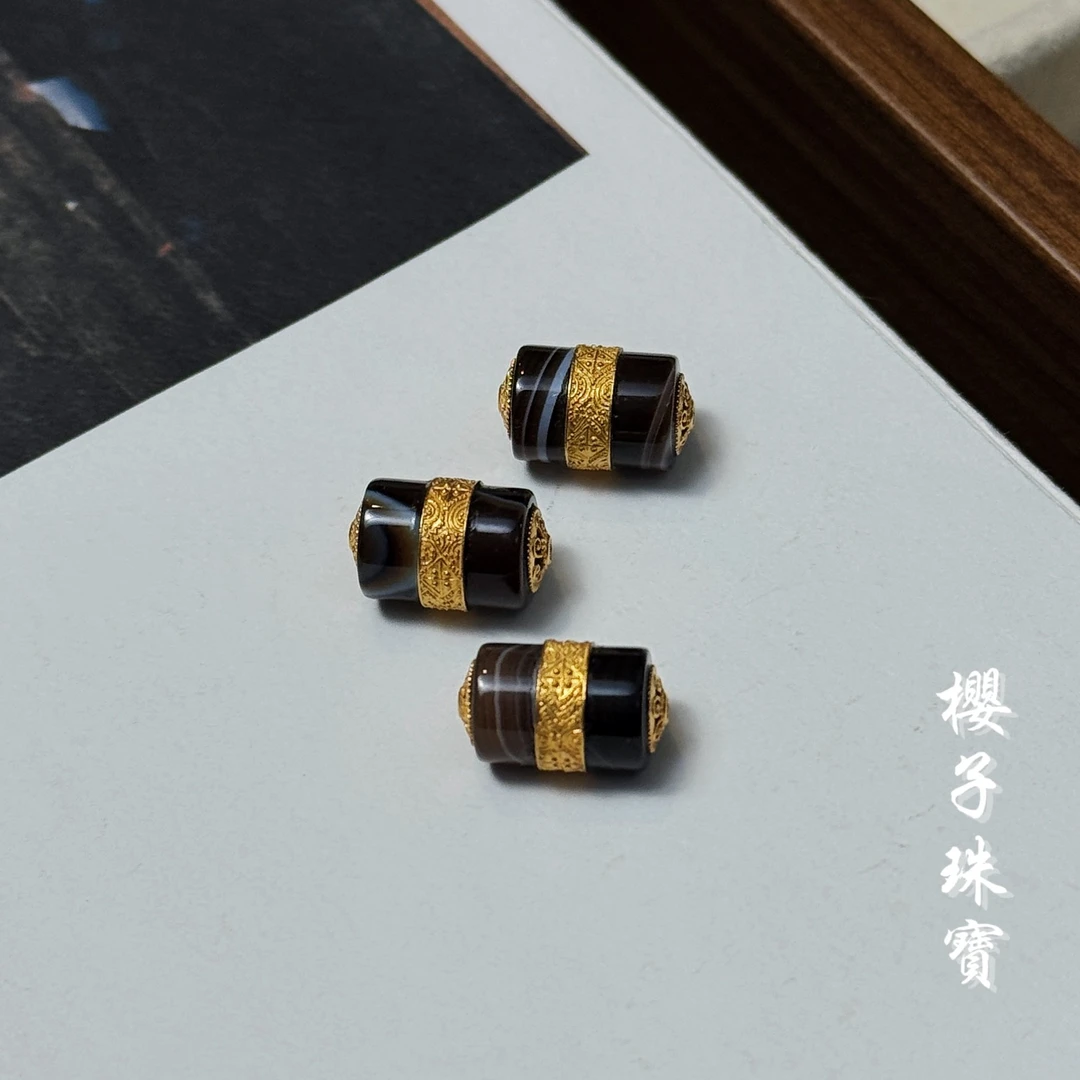 樱子 | 挂件 18K金镶玛瑙一线缠丝古珠*多样性发一