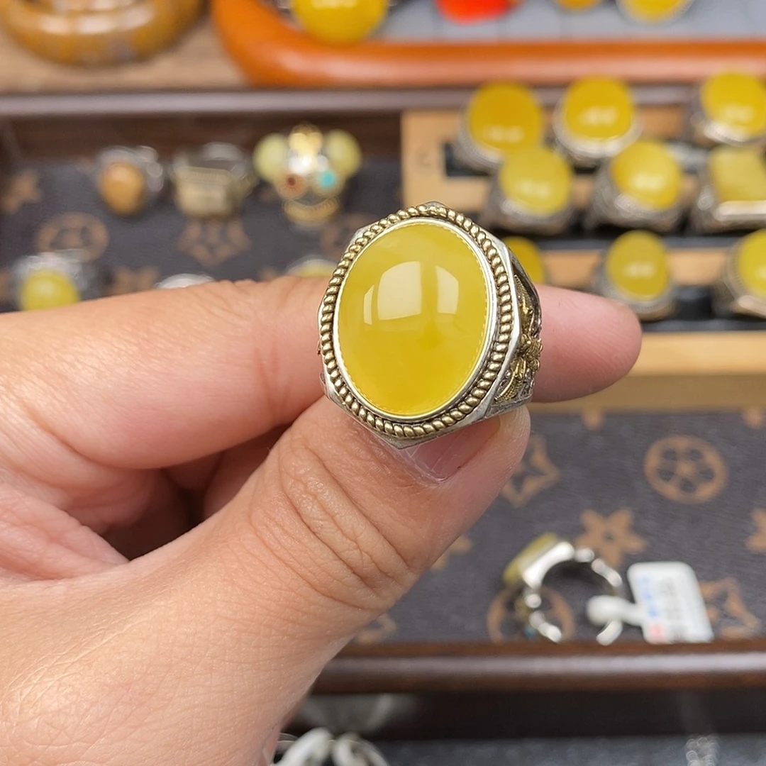 蜜蜡银S925镶嵌戒指