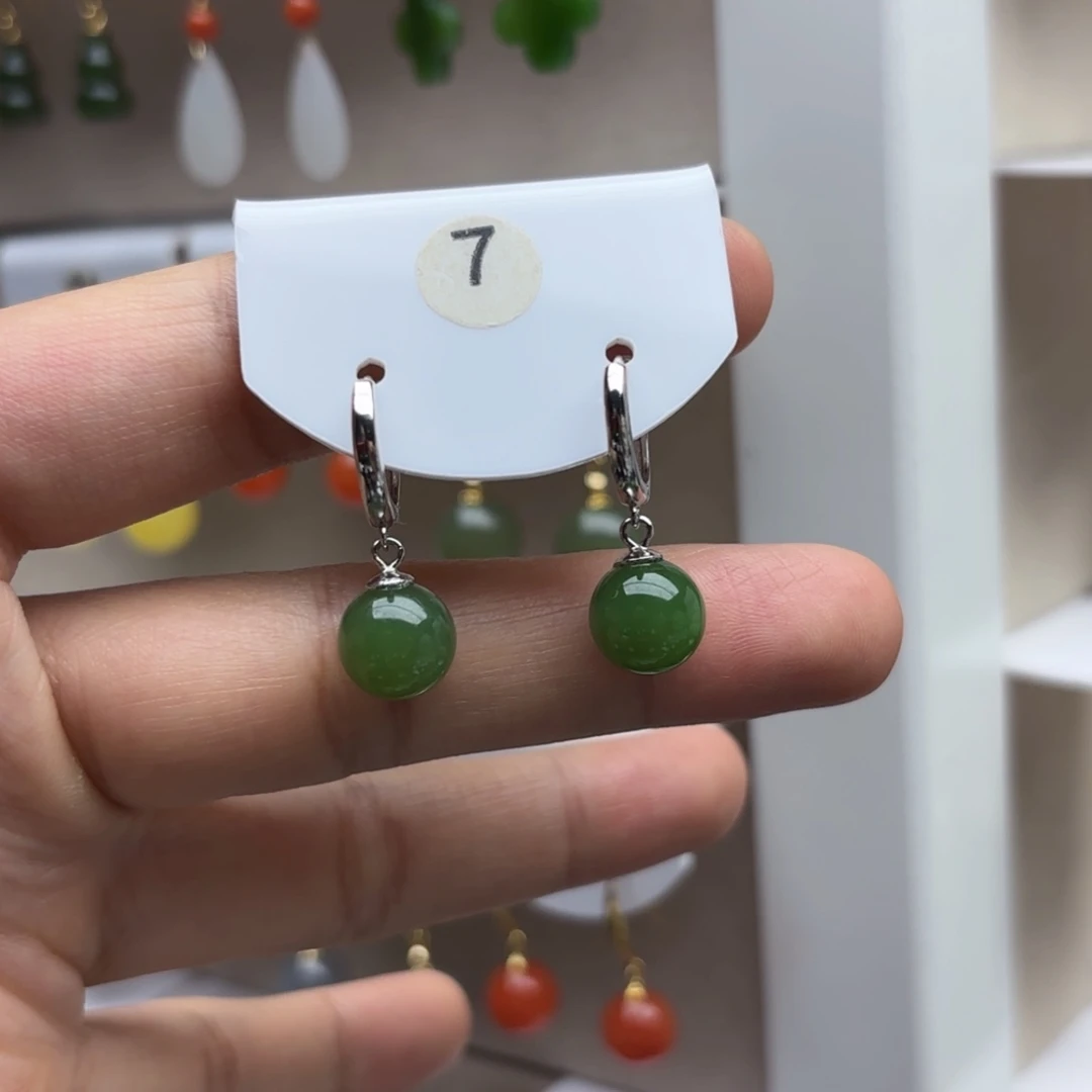 银S925镶嵌和田玉耳饰