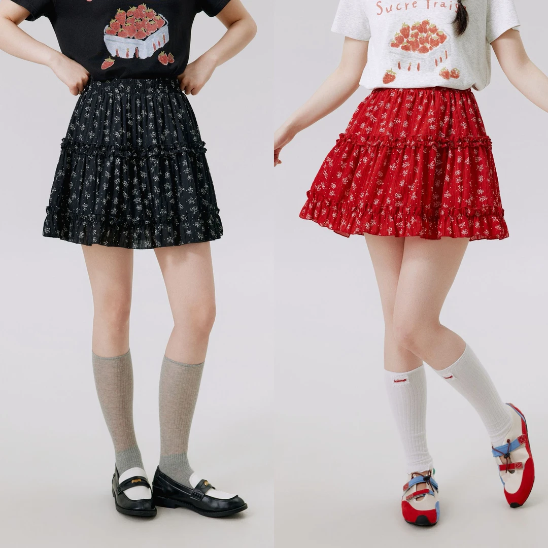 裂渡宣宣【甜辣双生】微胖大码女百搭显瘦印花蛋糕长短半裙ZY506A18