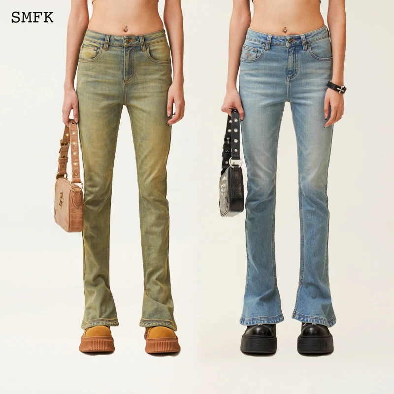 SMFK经典马蹄修身牛仔裤 PD002B1 微喇紧身水洗长裤
