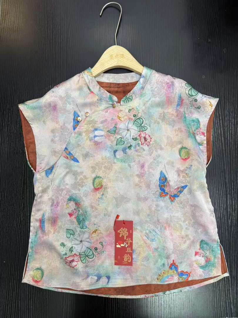 【蝶恋花】新中式提花新中式不对称马甲衬衫女士国风双面荡领1185