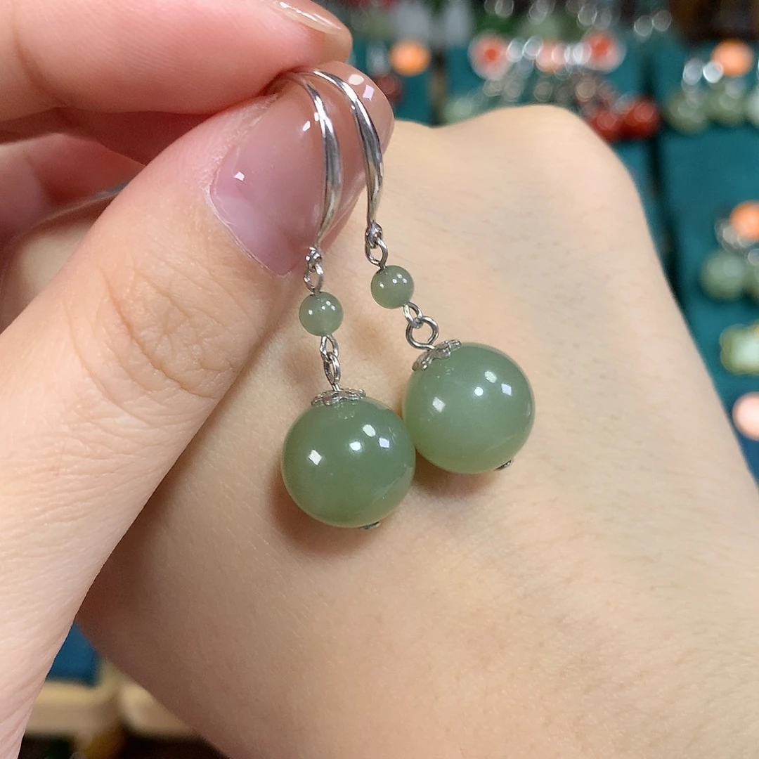 和田玉银S925镶嵌耳饰卡12mm左右