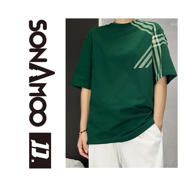 【D18810】常春藤手工条纹T恤夏季百搭圆领男T恤夏季百搭休闲D18810