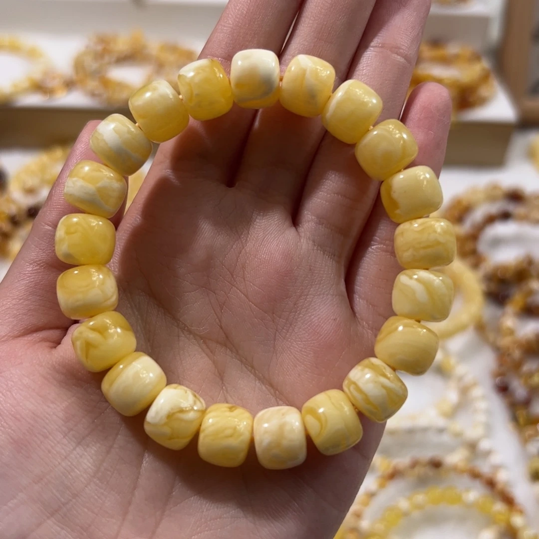 琥珀未镶嵌手链浓蜡妖花精工老型手串