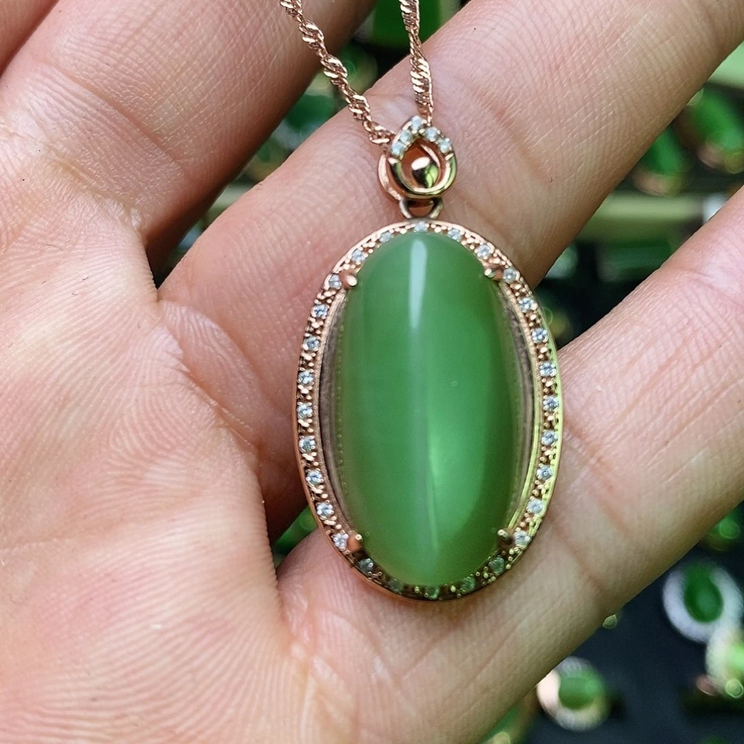 和田玉（碧玉）吊坠银S925镶嵌