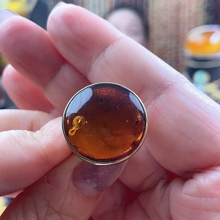 琥珀银S925镶嵌戒指戒指