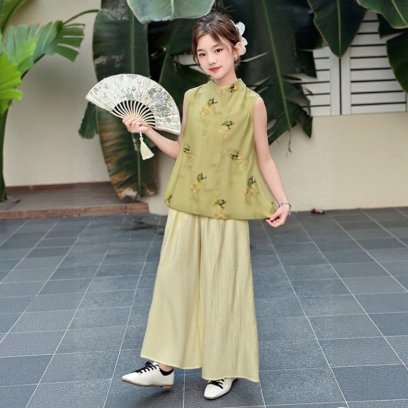 女童夏装国风套装2025新款儿童装洋气旗袍女大童夏季新中式两件套