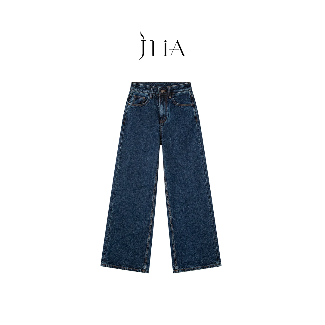 JLIA橡木纹-大牛暗花质感 奢品 薰衣草蓝 女士阔腿牛仔裤
