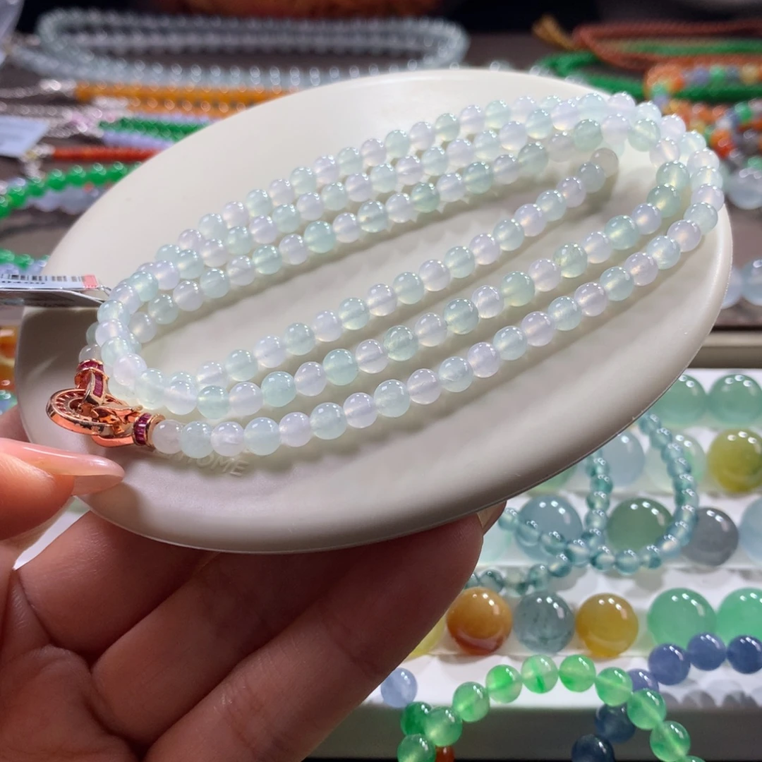 翡翠未镶嵌手链胶润双色项链卡4.6-5