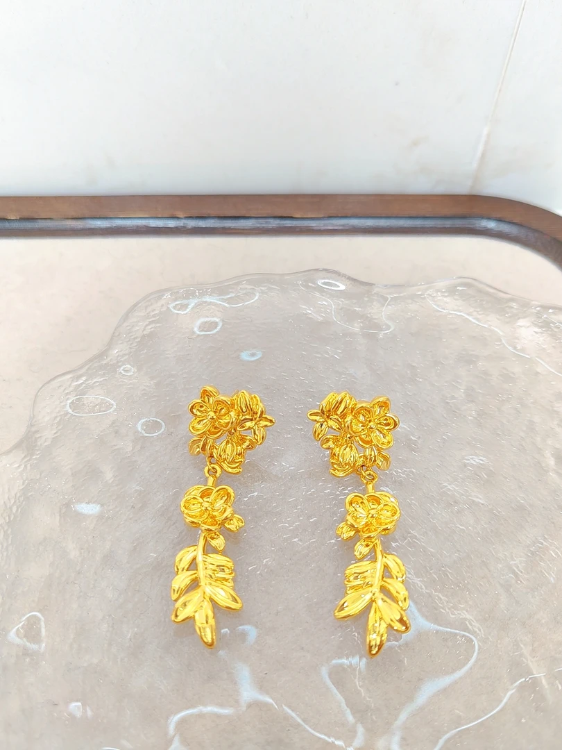 足金999繁花短板耳钉