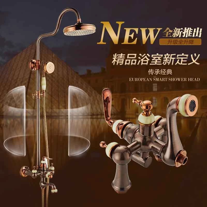 【包上门安装】美式全铜玫瑰金棕古铜玉石花洒套装欧式仿古冷热龙头