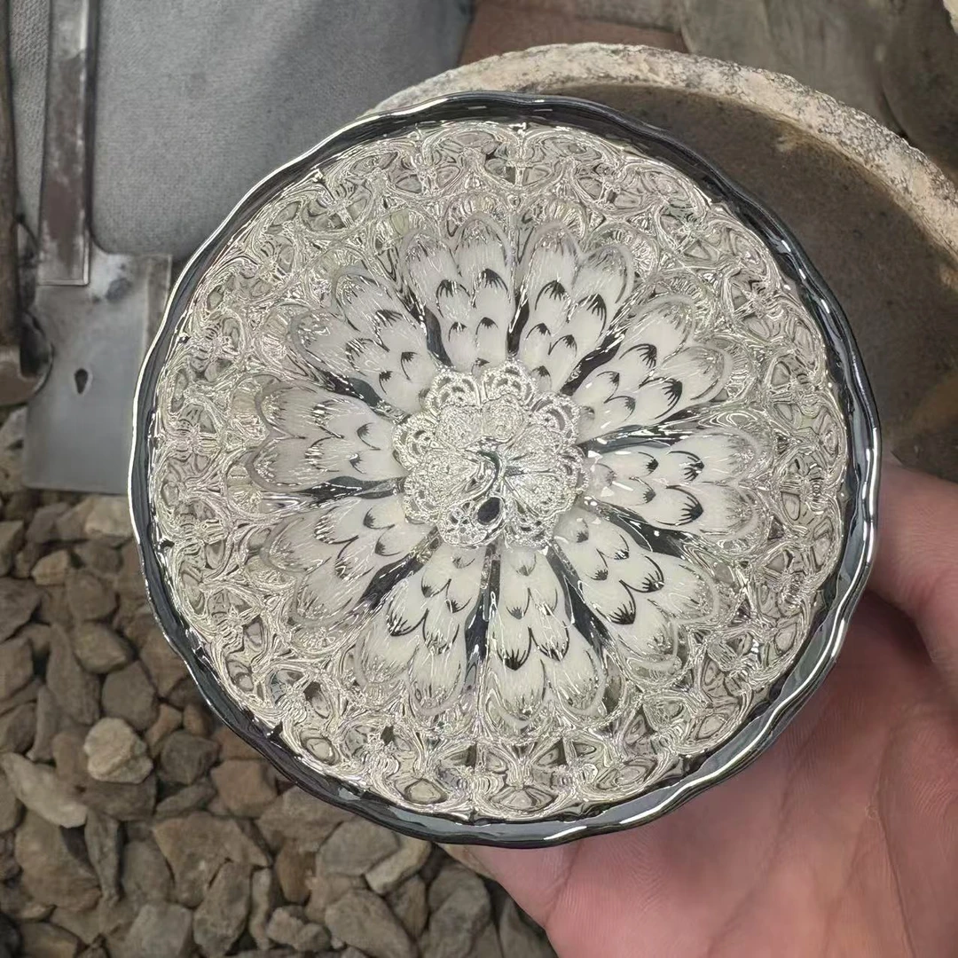 手工茶器 冰清玉洁 和和美美银孔雀主人杯