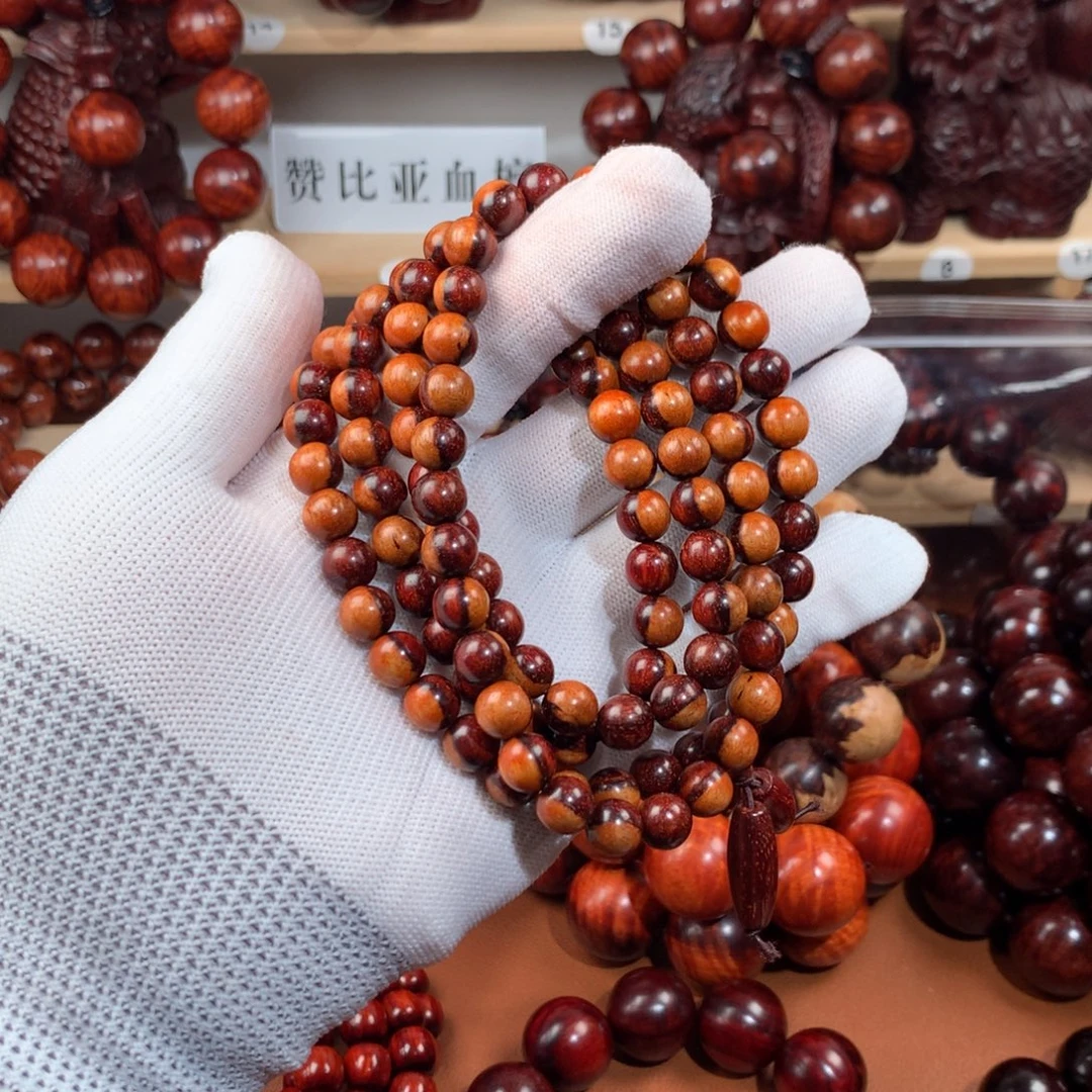 染料紫檀（血檀）0.8 108阴阳珠泥料-特色串