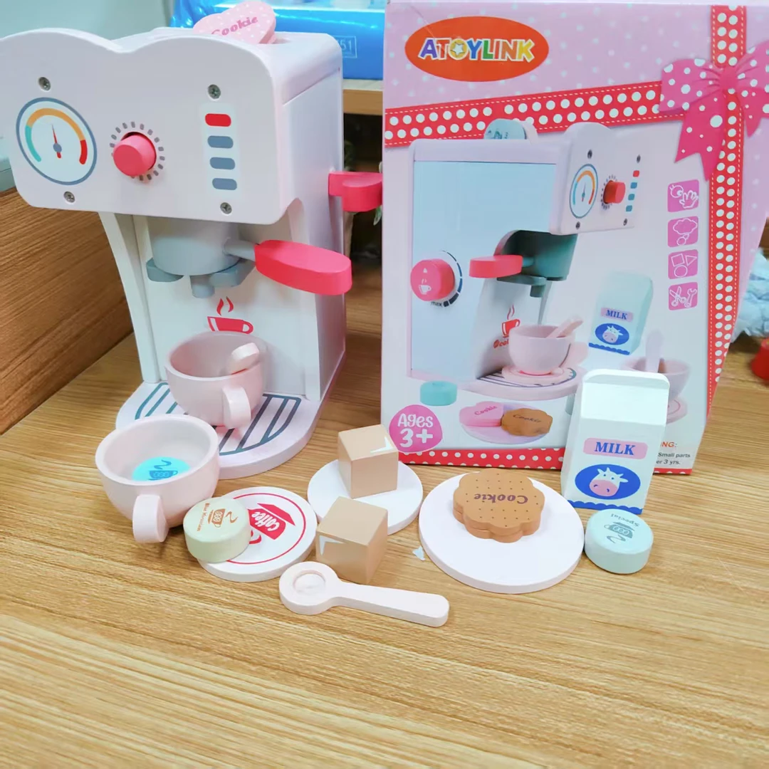 ins木质过家家咖啡机套装面包机女孩儿童厨房玩具角色扮演游戏3岁