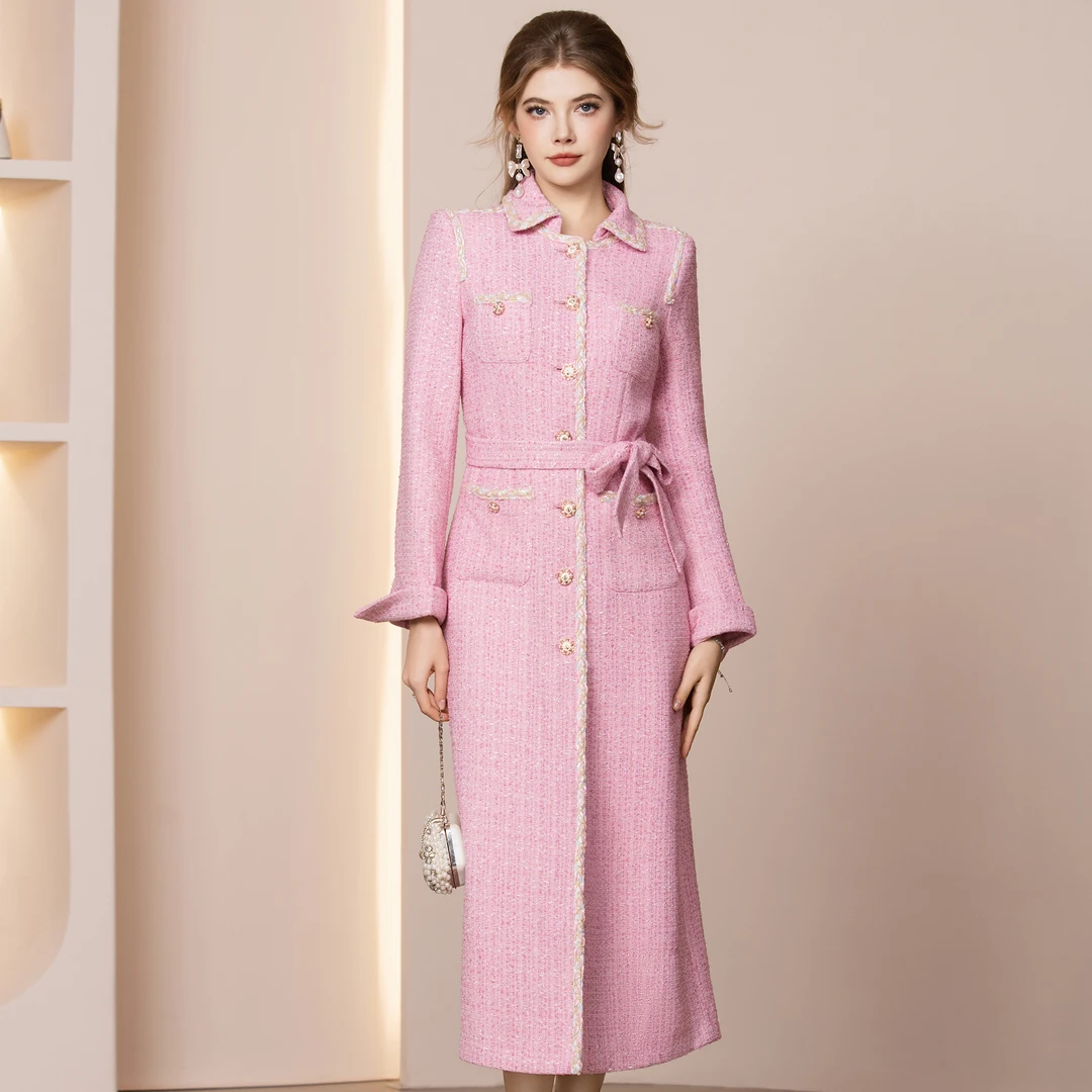 枝荔超好看冬装连衣裙2025新款正式场合精致名媛小香风呢大衣裙子