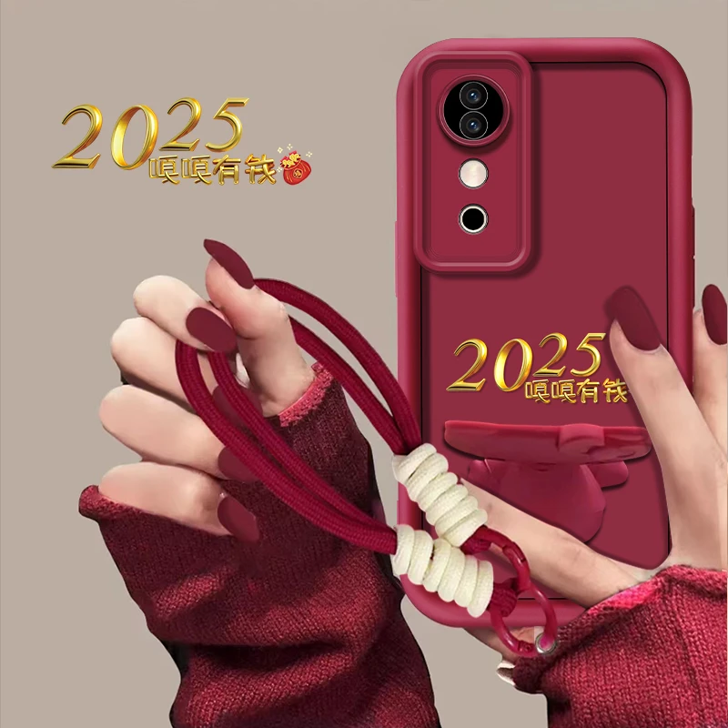 适用于【vivos19pro】2025嘎嘎有钱新年猫咪支架手机壳创意防摔女款