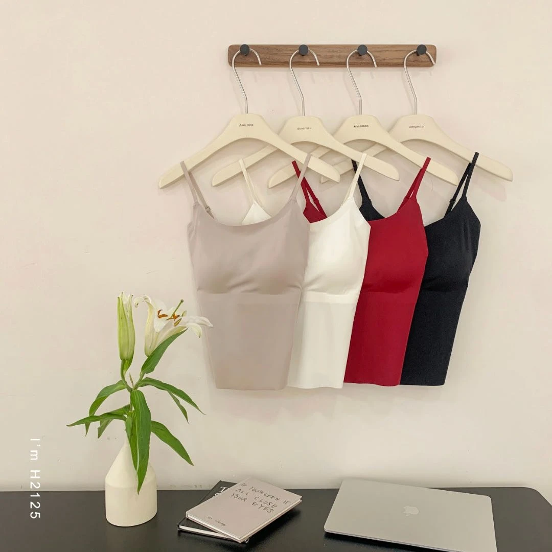 百搭贴身固定杯无痕吊带背心多色内搭修身打底一体式奶皮内衣