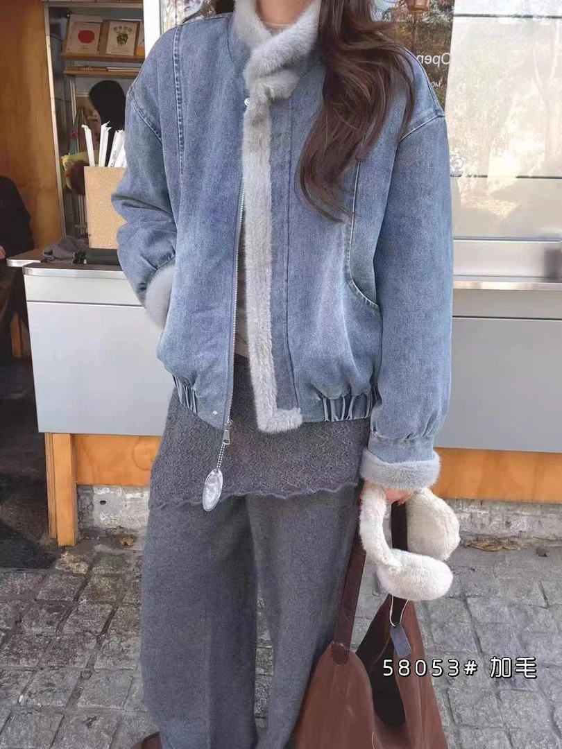 （在仓现现）58053番外冬季设计感加绒保暖显瘦拍照必备牛仔外套女