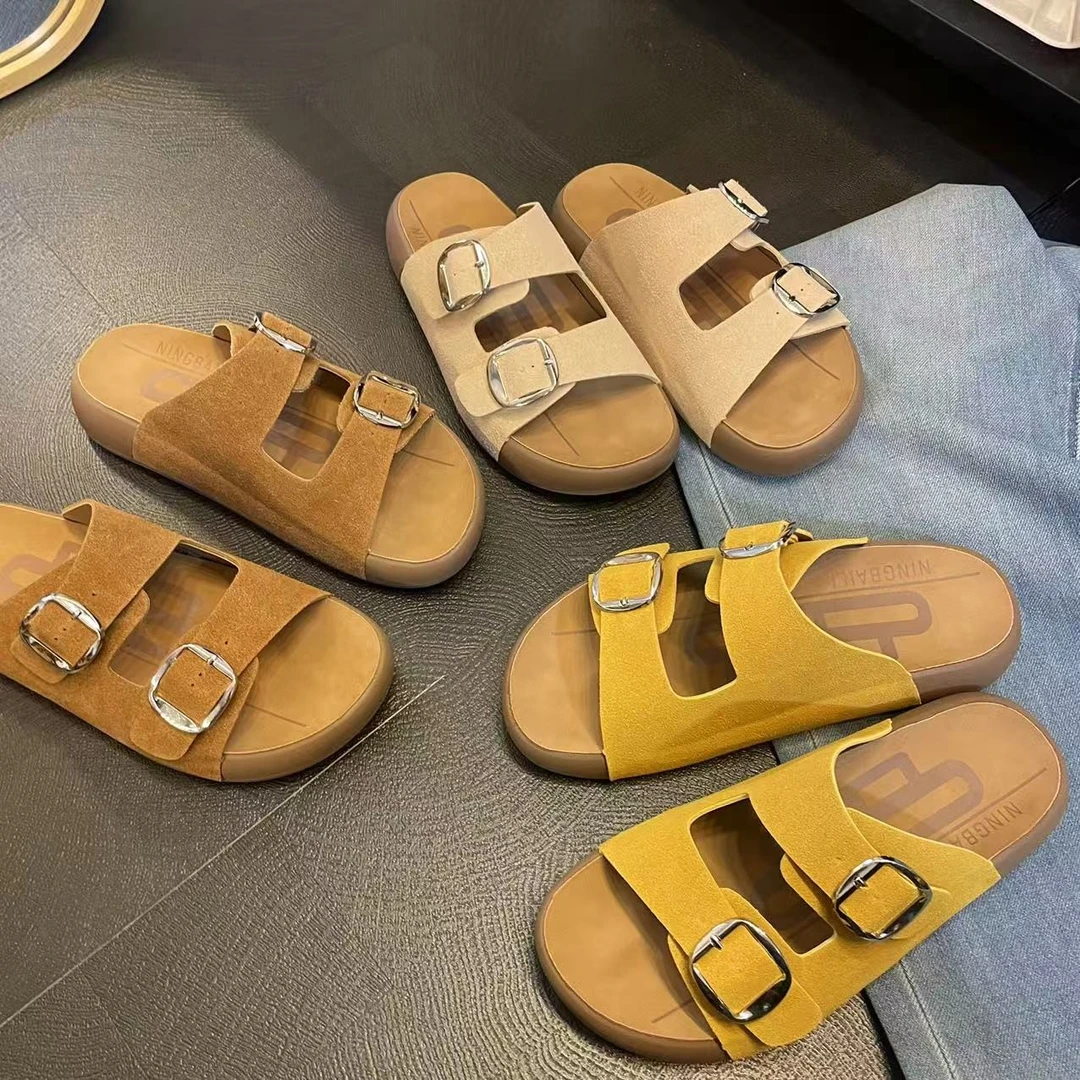 吐司勃肯拖鞋女夏季外穿2025年新款时尚百搭沙滩凉拖鞋厚底一字拖