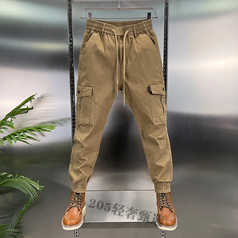 【工装裤】春新款宽松束脚工装裤潮流松紧腰时尚百搭多口袋休闲长裤