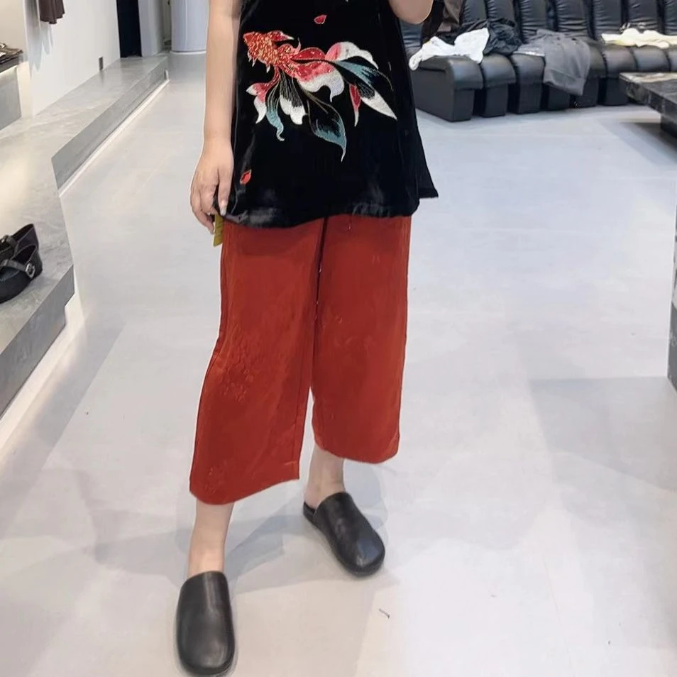 168欧韩集合店| 欧货复古红阔腿裤,不费力的慵懒时髦感80232