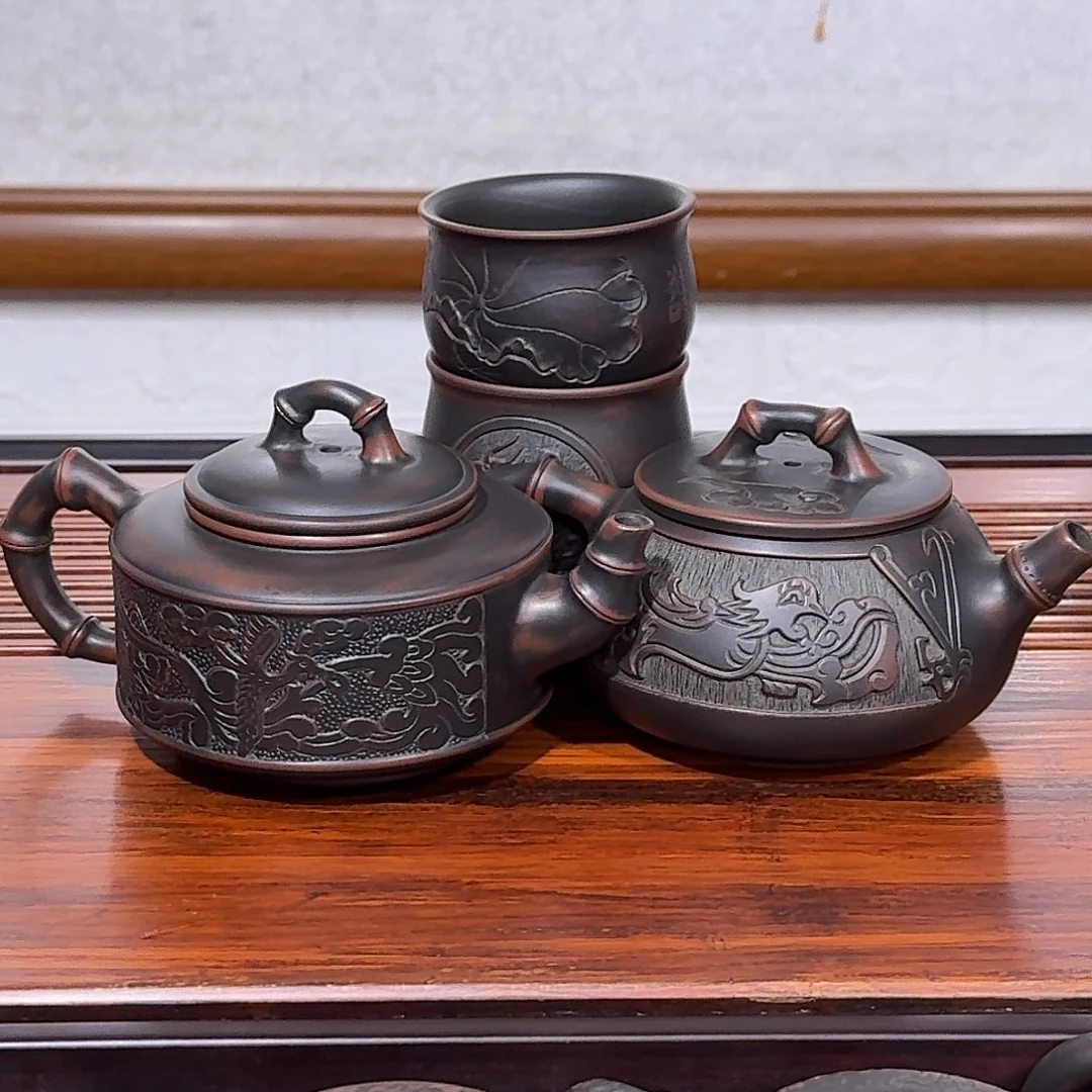 坭兴陶坭兴陶精品大师凤壶石瓢龙凤