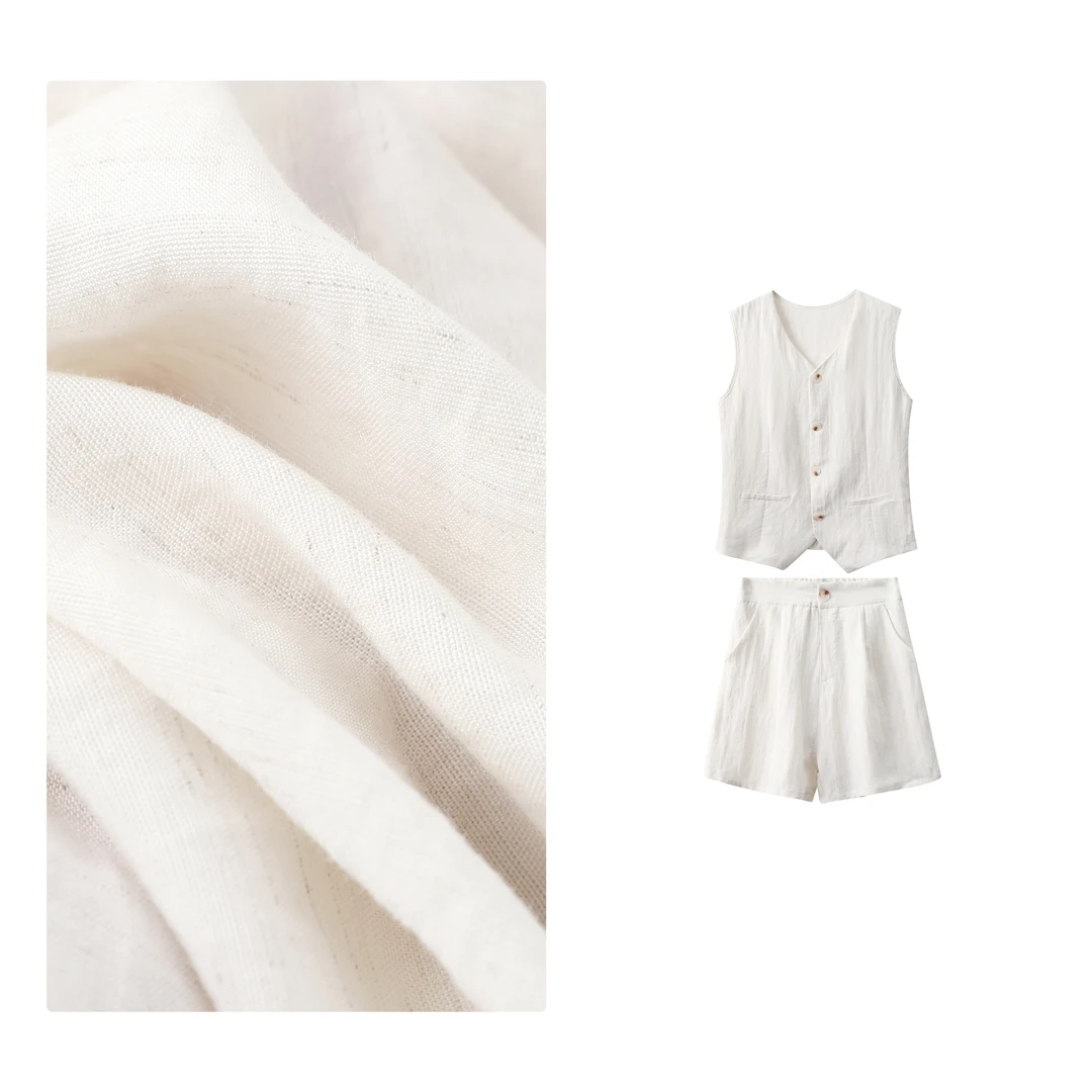 B 门店69&9！藜麦套装」莱赛尔天丝亚麻无袖马甲休闲短裤套装C23039