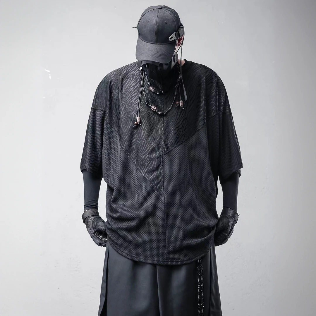 小众潮牌暗黑系山本风个性解构拼接蝙蝠袖抗皱宽松短袖t恤男夏装