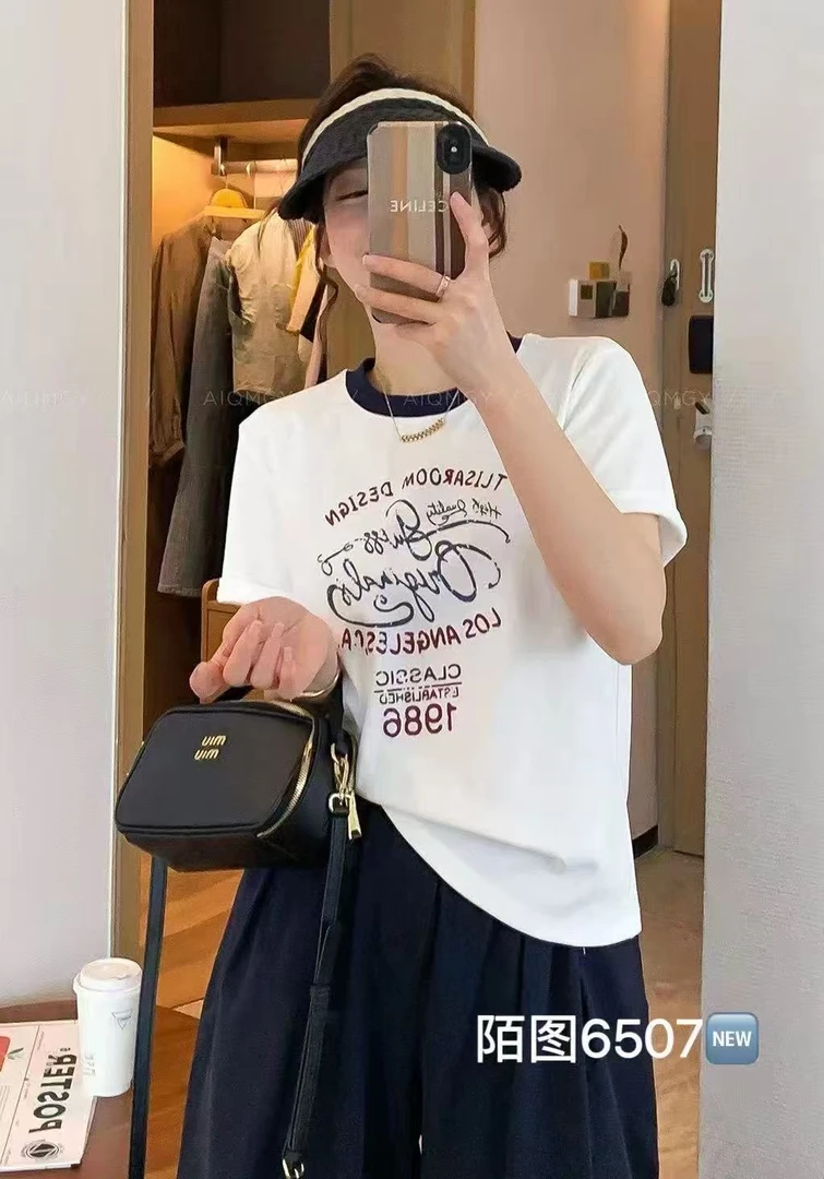 小孟~美式复古印花短袖T恤陌图6507