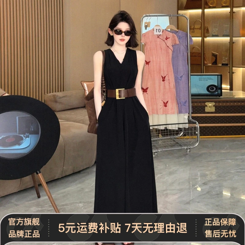 赫本风法式黑色无袖连衣裙子女夏季2026新款爆款海边度假漂亮长裙