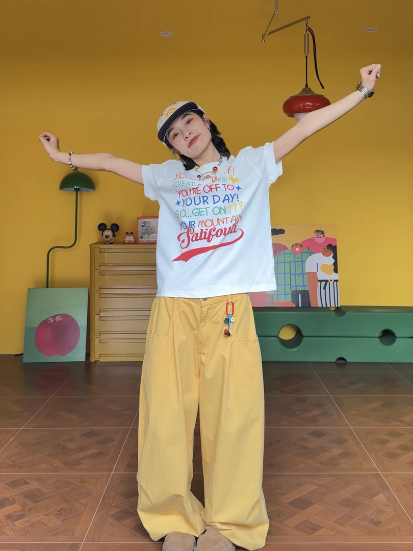 龅牙叮当（褶位工装裤）美式复古直筒做旧阔腿裤