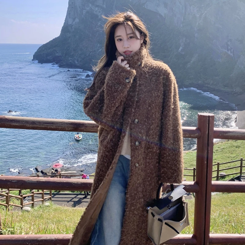 宽松型中长款长袖常规款毛呢外套外套连帽气质时尚百搭羊绒加厚