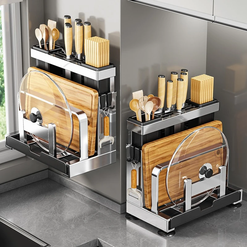 依路304不锈钢厨房刀架置物架砧板架一体筷子刀收纳架置物菜刀架