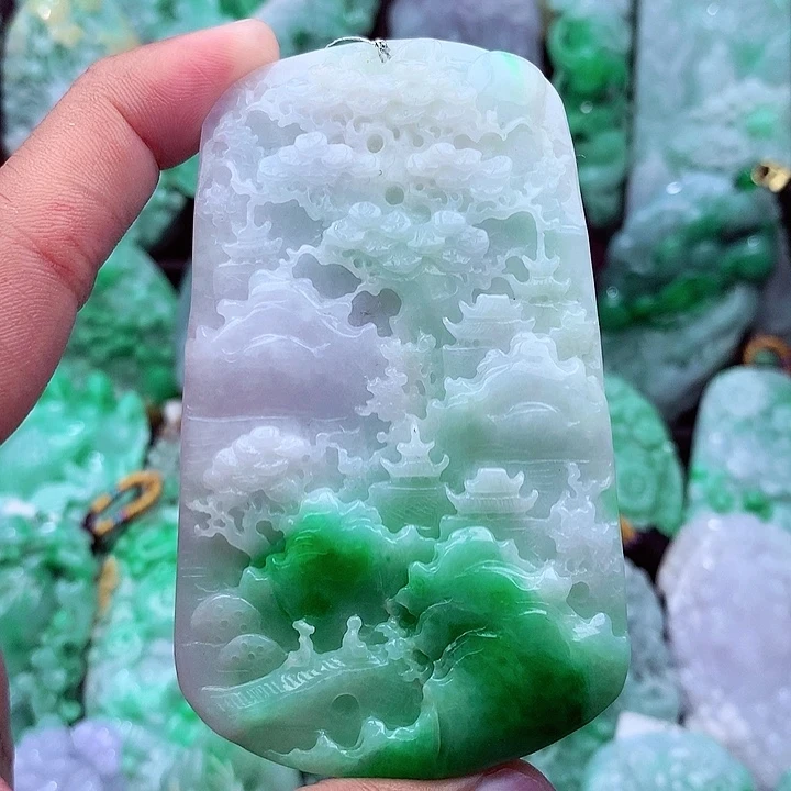 天然翡翠A货山水牌