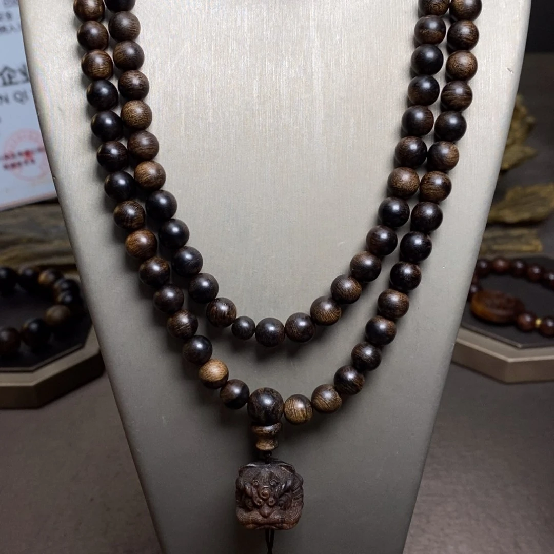 手串沉香越南芽庄帝王紫棋瘤疤0.8+芽庄白棋沉香木雕
