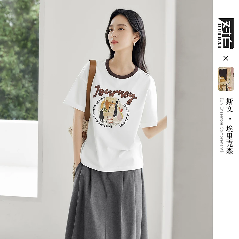 【赵老板专属】D01对白艺术画作联名字母印花短袖T恤女上衣FDT076