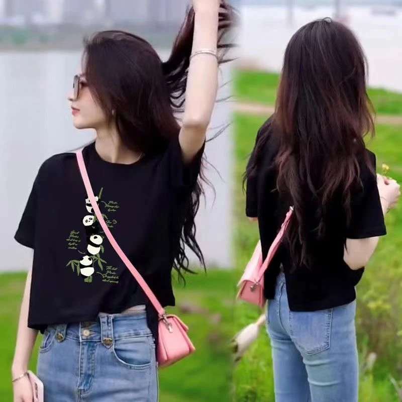 夏季新款时尚圆领后背开叉短袖T恤女百搭设计感洋气显瘦上衣