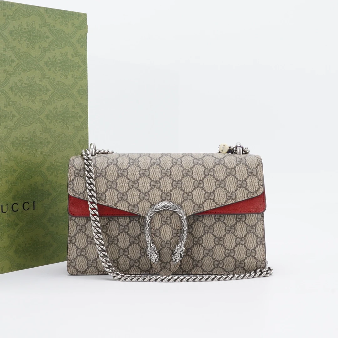 95新 GUCCI/古驰 【白菜】老花拼红酒神中号/BG22001740