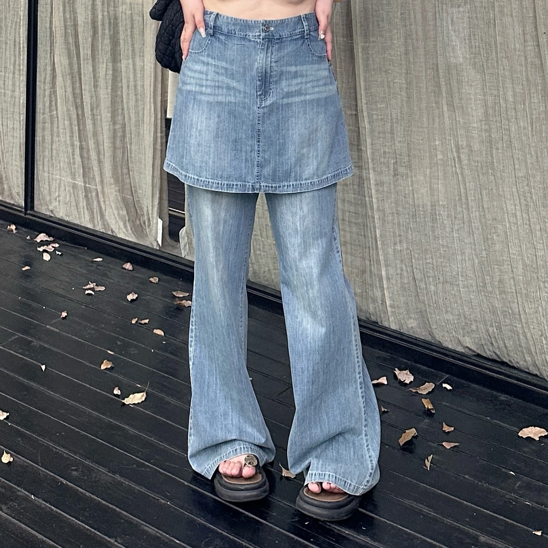 维维&南岛风特大码女装2025款胖mm显瘦精梳棉软牛仔屁帘裤ZWW656