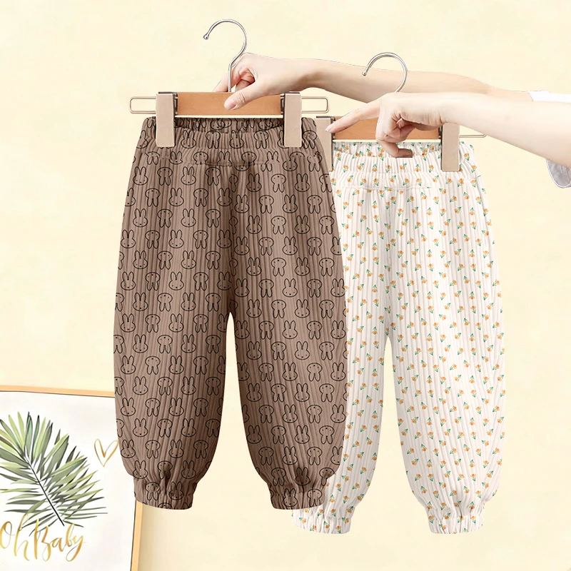 男女童卫裤春秋新款韩版中小童运动裤儿童卡通满印灯芯绒休闲裤