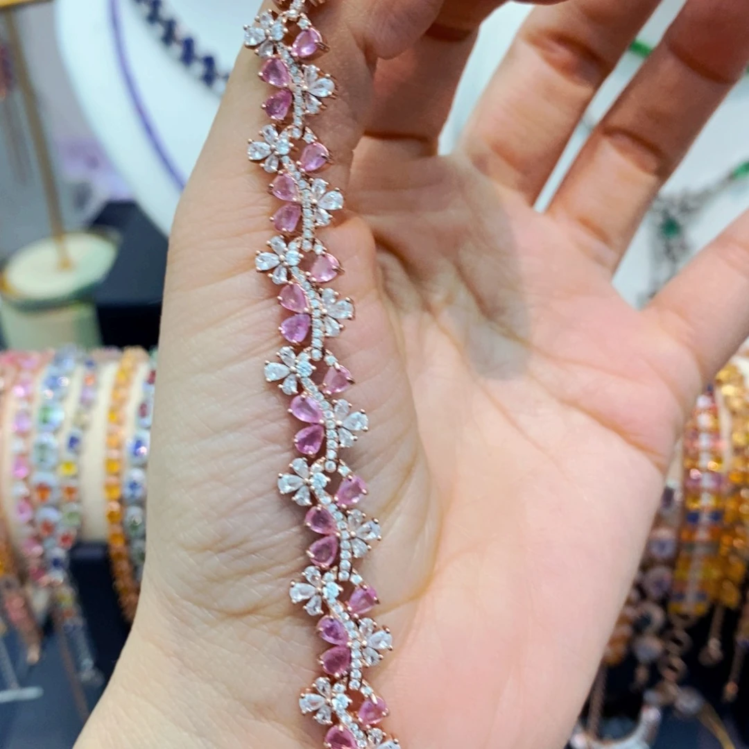 彩色蓝宝石手链银S925镶嵌