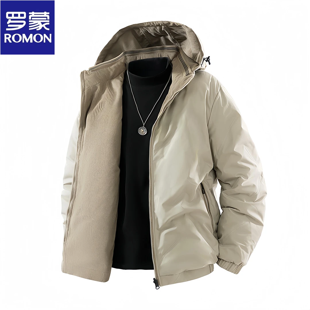 Romon/罗蒙冬季新款时尚潮流休闲羽绒服男士双面穿加厚保暖外套男