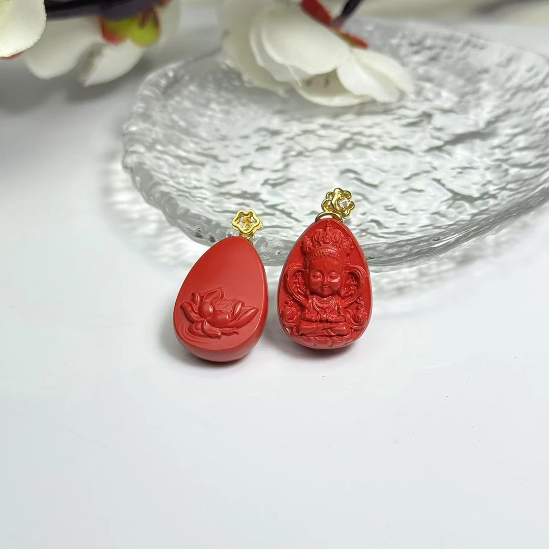 含辰砂工艺品【铭记好物】S925银镶嵌朱砂吊坠-QDM125H344