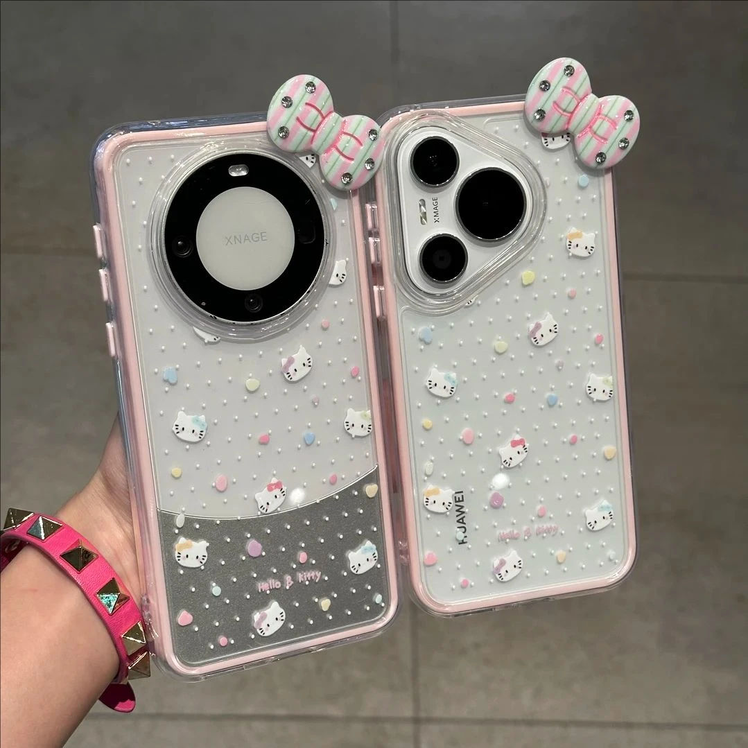 波点凯蒂猫蝴蝶结适用苹果15/16手机壳华为/荣耀/小米/oppo/vivo