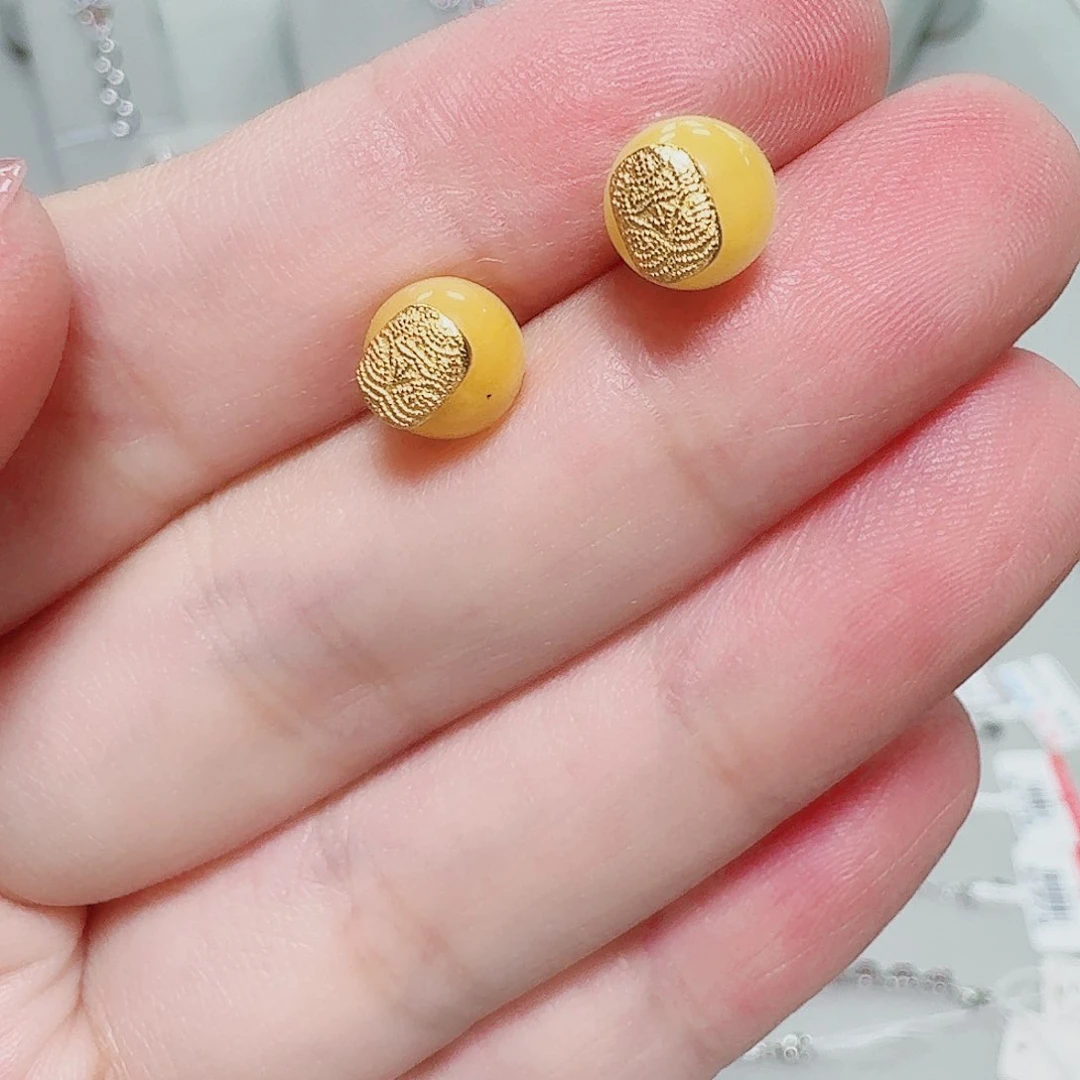 银S925镶嵌蜜蜡耳饰耳钉