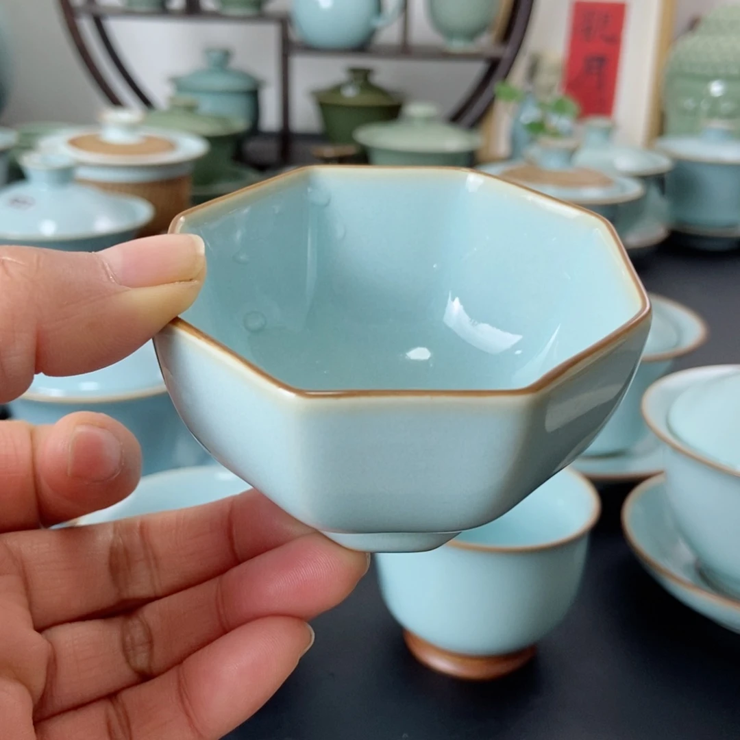 l*天青釉八方杯福利