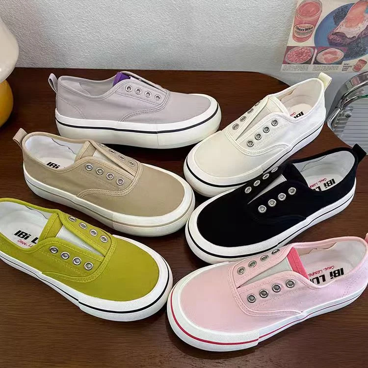 糖果色懒人一脚蹬港风低帮时尚潮流休闲百搭厚底小白帆布鞋1267